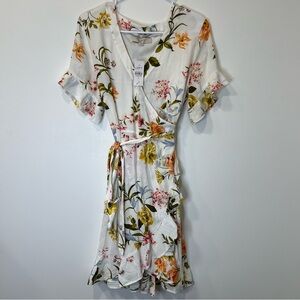 NWT Loft Womens Flutter Sleeve Floral Print Mini Wrap Dress Size 8